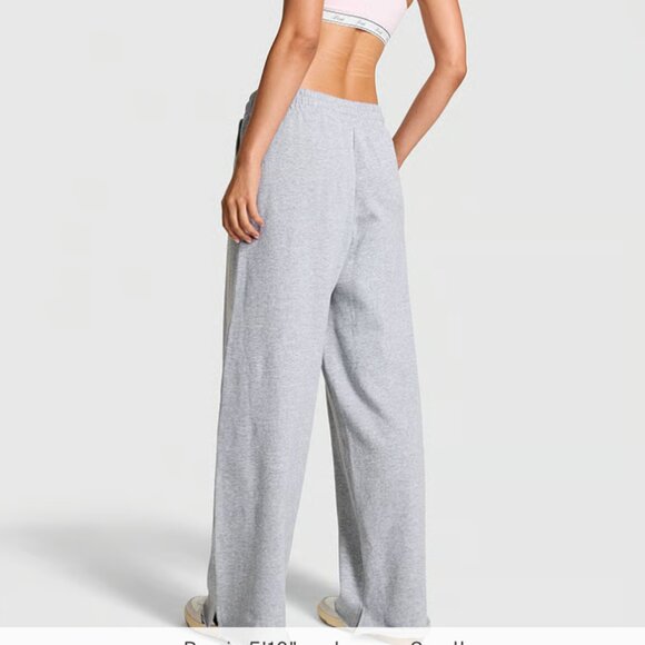 PINK Victoria's Secret Ivy Fleece Wide-Leg Split-Hem Gray Sweatpants - NWT - Picture 1 of 7